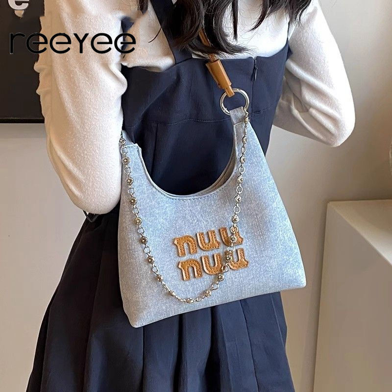 REEYEE trend new women s niche minimalist bucket high end multifunctional denim armpit chain crossbody bag leisure designer shoulder bag