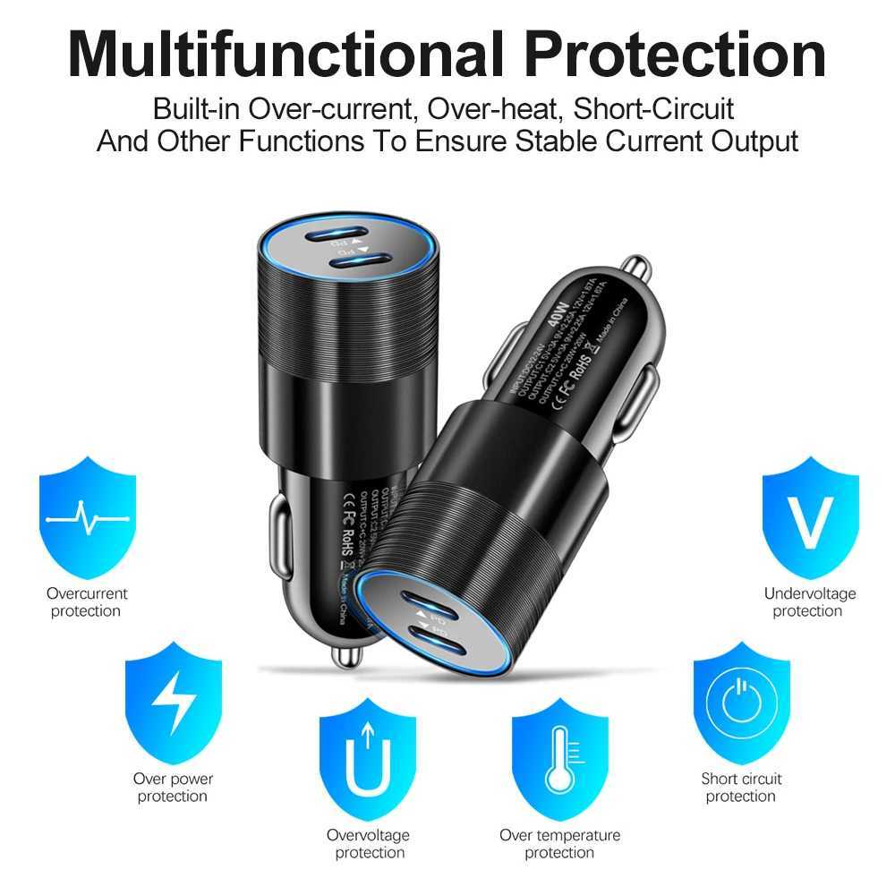 40W Dual PD Type C Car Charger Fast Charging USB C Portable Phone Charger for iPhone 14 Fast Charger 5.0 Car Phone Charger Y241119