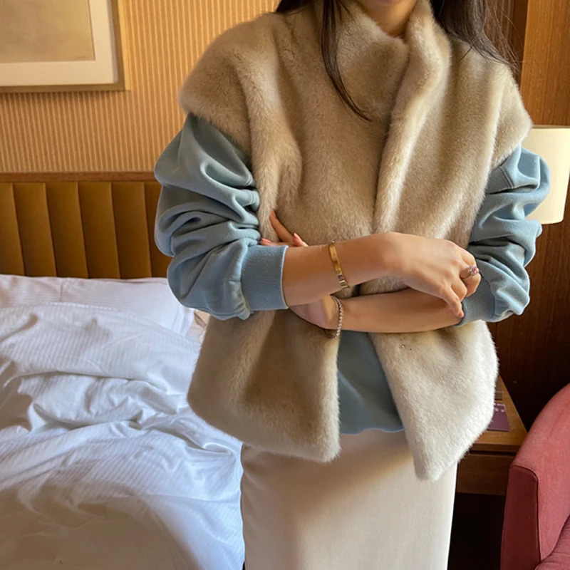 EWQ Korean Fashion Women Sleeveless Mink Fur Vest All-match Keep Warm Women Winter Waistcoats 2024 Autumn 16O2868 241118