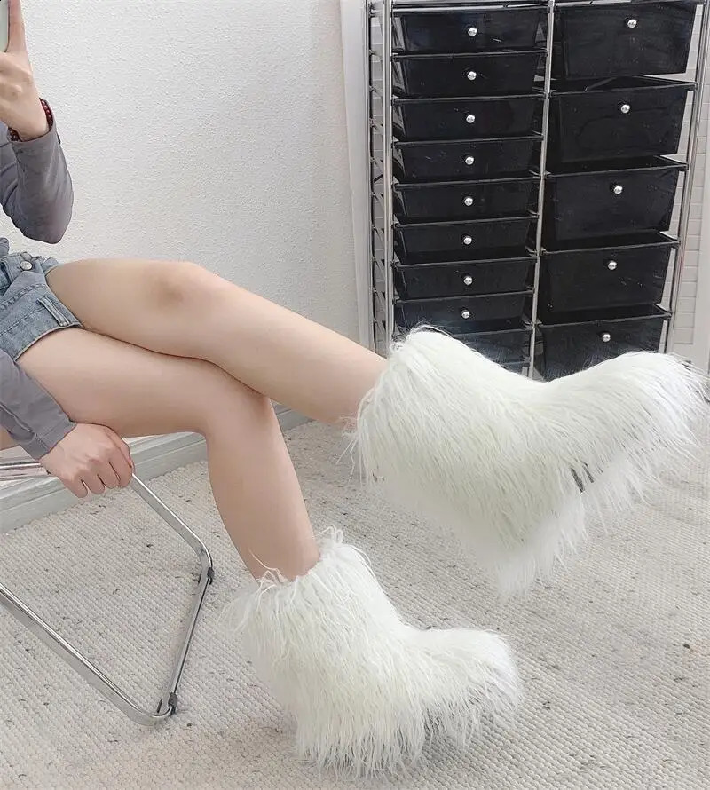 Chic Harajuku Y2k Fashion Fluffy Furry Snow Boots Women Winter Thick Warm Outdoor Fur Boots Cute Lotita Boot Shoes 241118