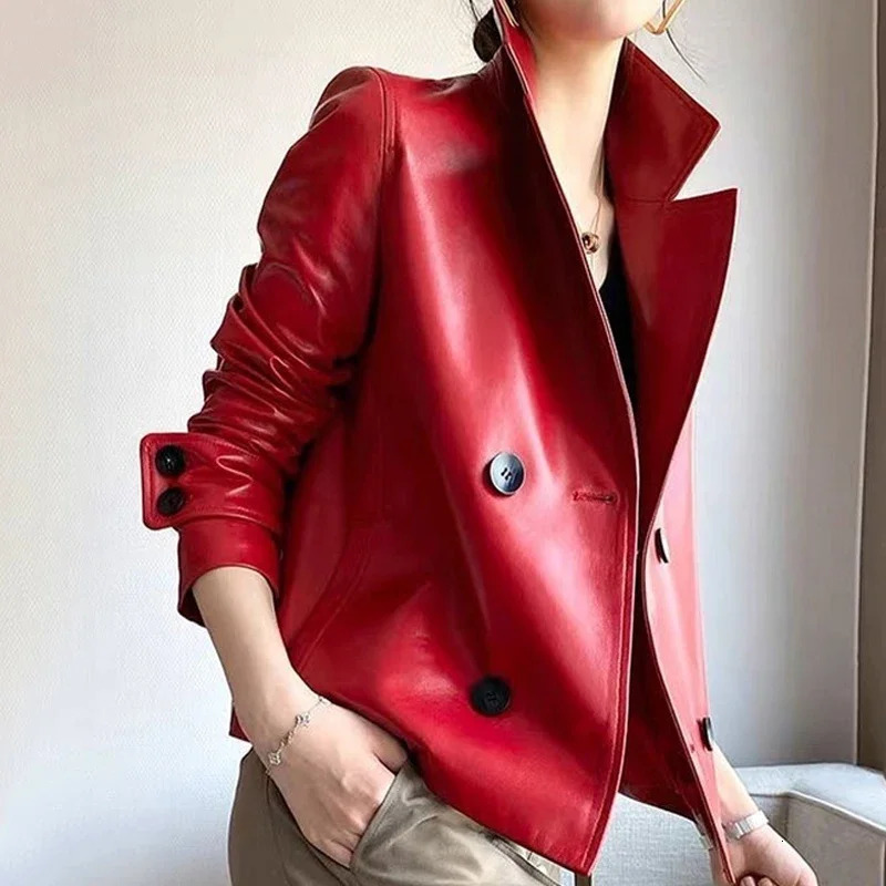 Beautyblue Red Lady Outwears Female Coats Fashion Buttoned Solid Color Long Sleeves Vintage Notched Collar Jackets for Women 241118