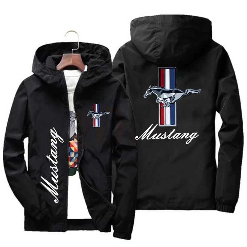 Men's Jackets Spring and Autumn Ford Mustang Car Print Hooded Jacket Fashion Charge Windbreaker Mens Casual Outdoor Clothing T241115UT8S
