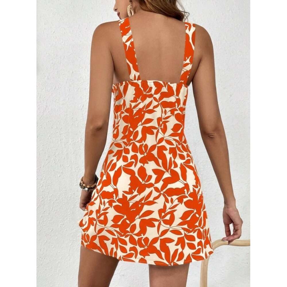 Women's 2024 Spring/summer Sleeveless Sexy Backless Short Skirt with Ruffle Edge Printed Hanging Neck Dress F41930