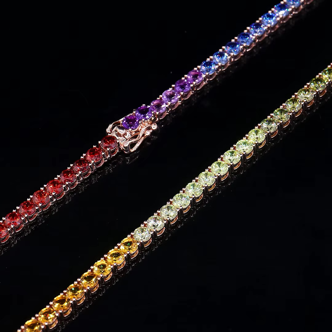 Fine jewelry custom necklace 3-6mm hip-hop lab grown gemstone tennis chain k sier plated rose gold Iced out Bracelet Free shipping Free shipping