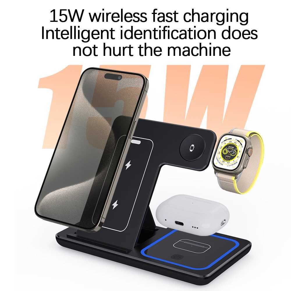 3-in-1 Foldable Wireless Charger Stand Suitable for iPhone 15 14 13 12 Pro Max Plus IWatch AirPods 3/2 Fast Charging Station Stand Y241118