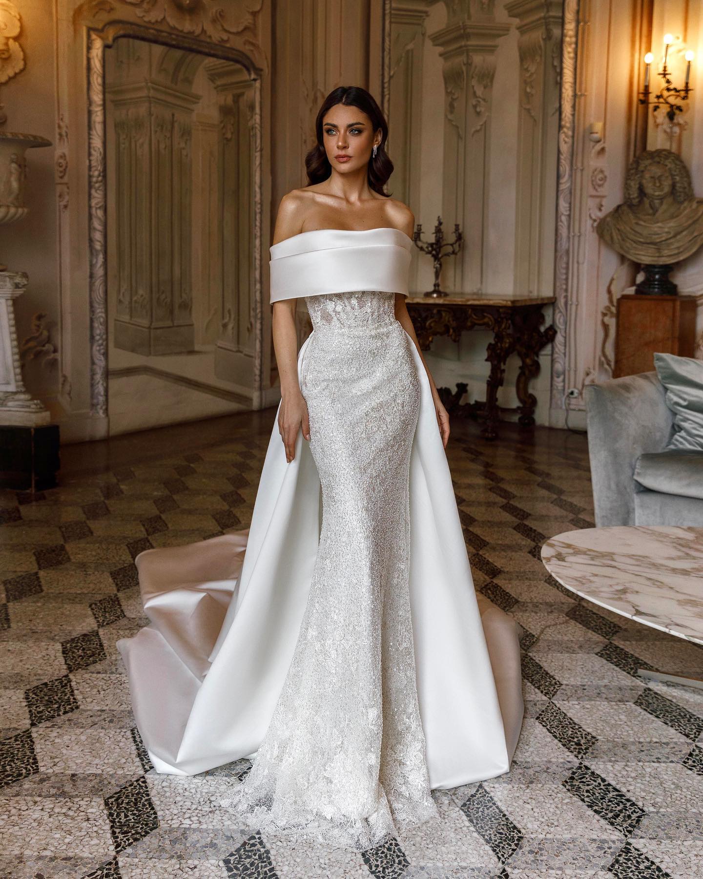 Sparkly Mermaid Sequined Wedding Dresses With Detachable Train Beaded Bridal Gowns Strapless Necke Vestido De Novia