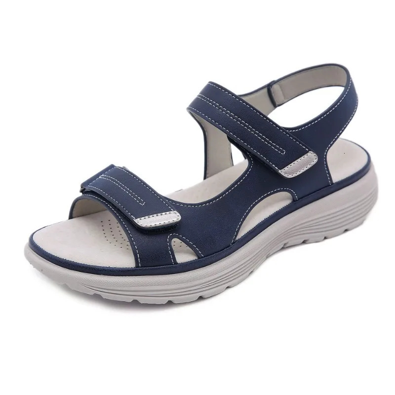 Summer 2024 Leather Sandals Sports Style Wedge Lightweight Large Size Slippers for Women 241118