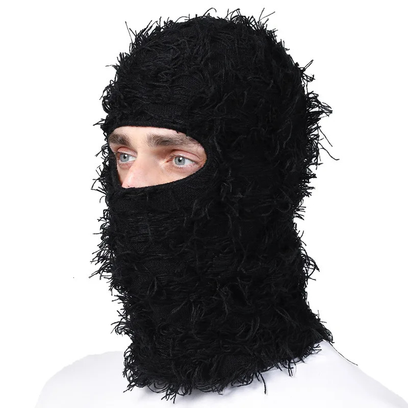 Balaclava Distressed Knitted Full Face Ski Mask for Men Women Beanies Hats Skullies Camouflage Winter Warm Bonnet Windproof Hats 240419