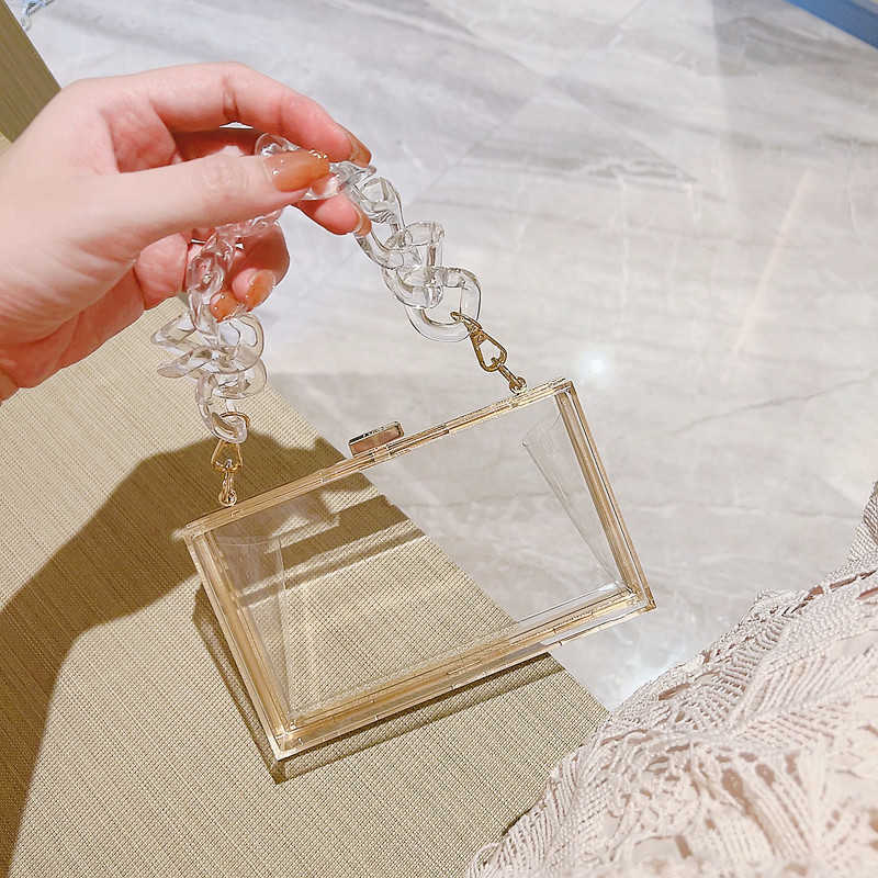 Acrylic Women's Bag Small Square Bag Summer Candy Color Transparent Box Bag Banquet Bag Chain Bag