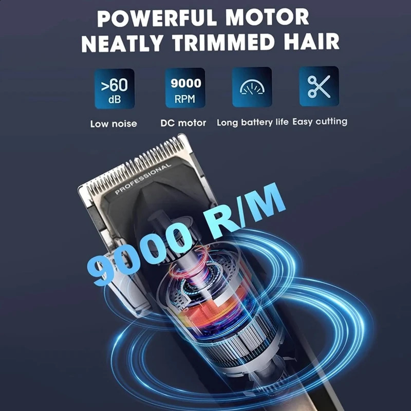 Original VGR professional mens hair clip rechargeable hair clip 9000RPM motor electric beard hair clipper 8W 241119