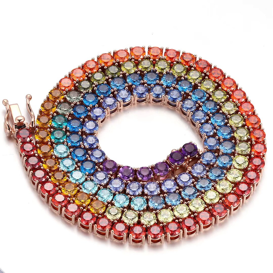 Fine jewelry custom necklace 3-6mm hip-hop lab grown gemstone tennis chain k sier plated rose gold Iced out Bracelet Free shipping Free shipping