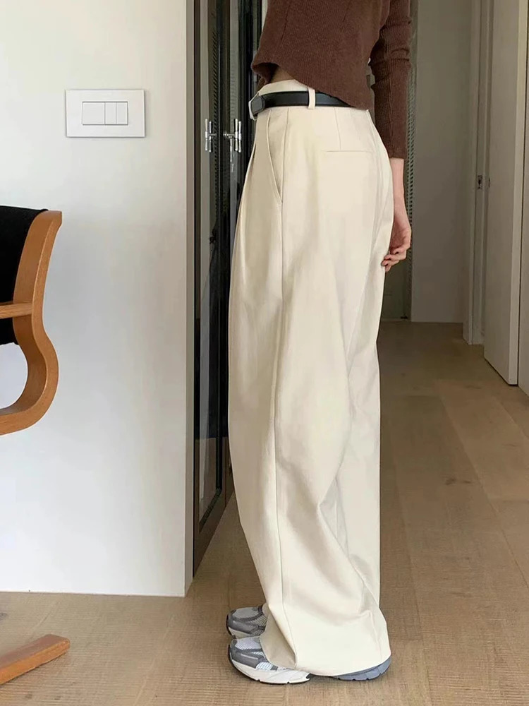 QOERLIN Suit Pants Women High Waist Wide Leg Casual Classical Old Money Office Brown Trousers Korean Style Fashion Elegant Pants 241118
