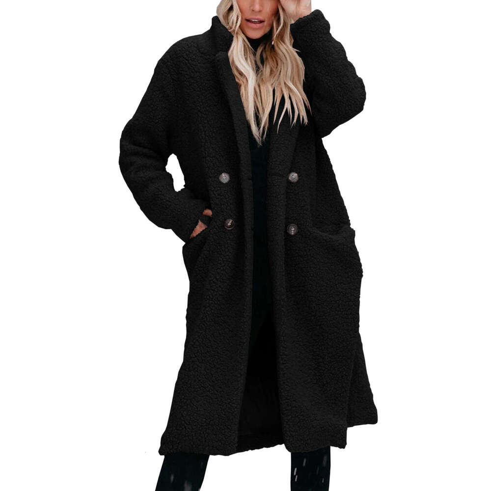 Autumn and winter warm long sleeved lapel plush top women's coat women