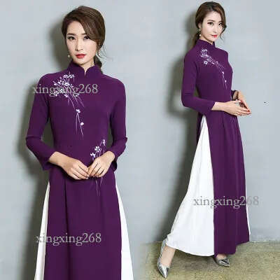 Vietnam Ao Dai Patchwork Tight Dress for Woman Chinese Traditional Costumes Qipao Cheongsams Flower Female Oriental Outfits