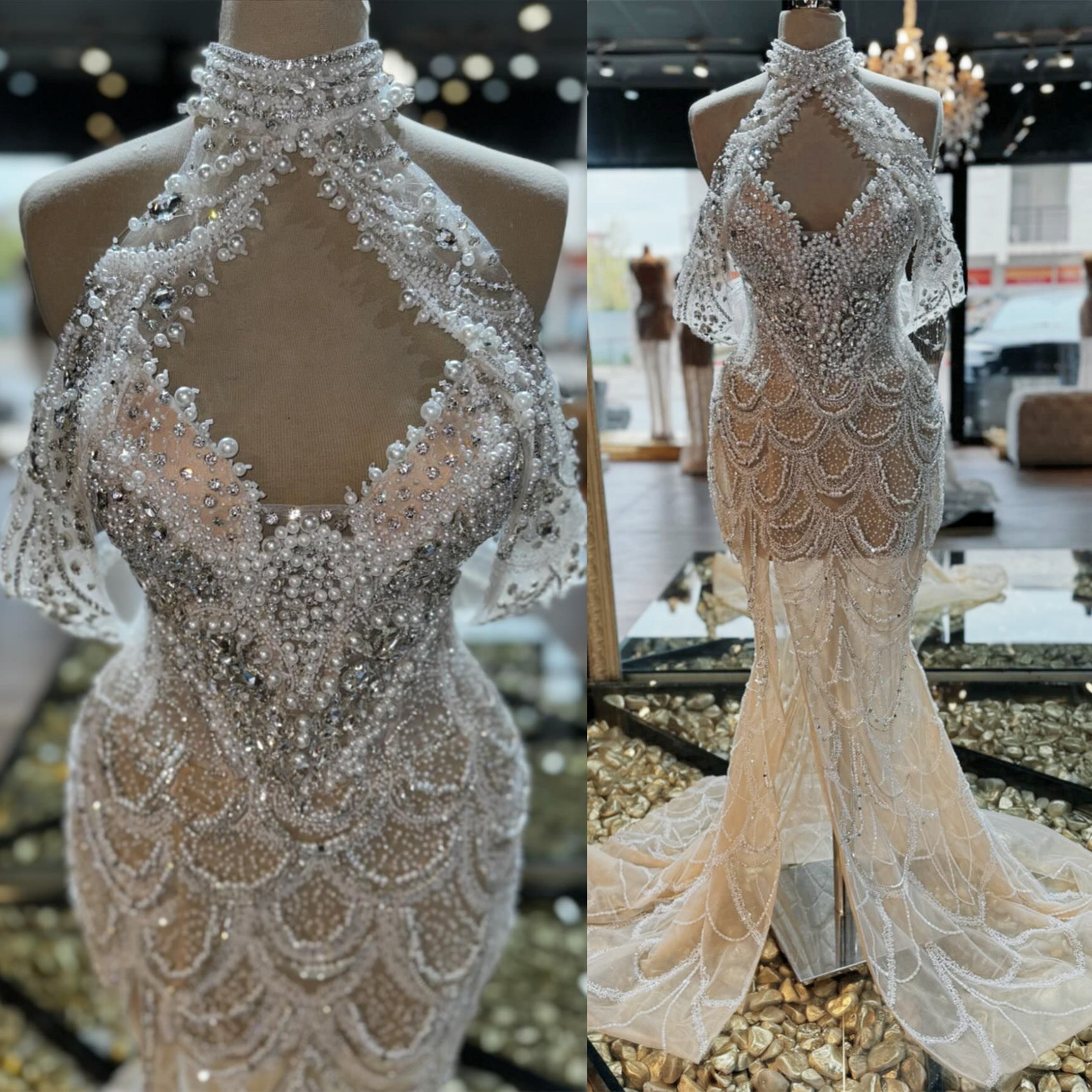 2024 Aso Ebi See Through Mermaid Prom Dress Beaded Crystals Sequined Evening Formal Party Second Reception Birthday Bridesmaid Engagement Gowns Dresse