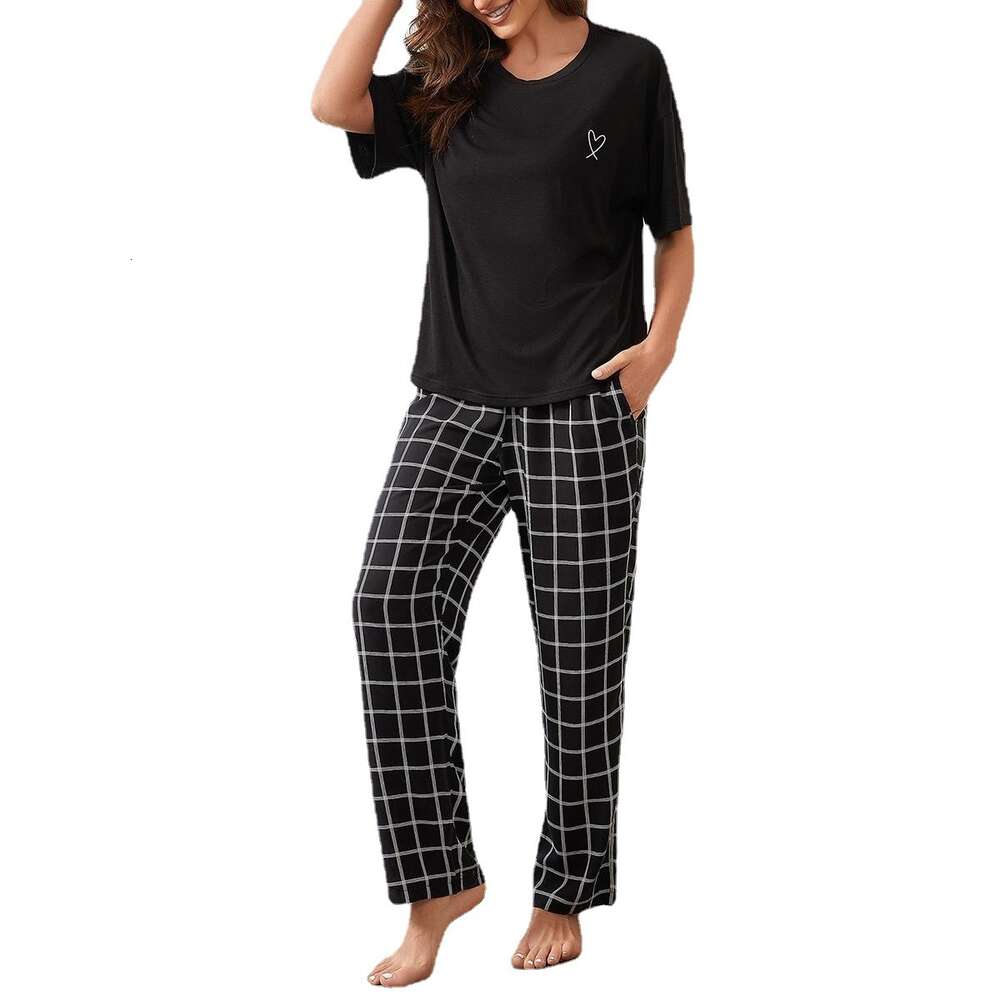 New Pamas Women's Spring and Autumn Short Sleeved Long Pants Minimalist Casual Home Furnishing Set OF41943
