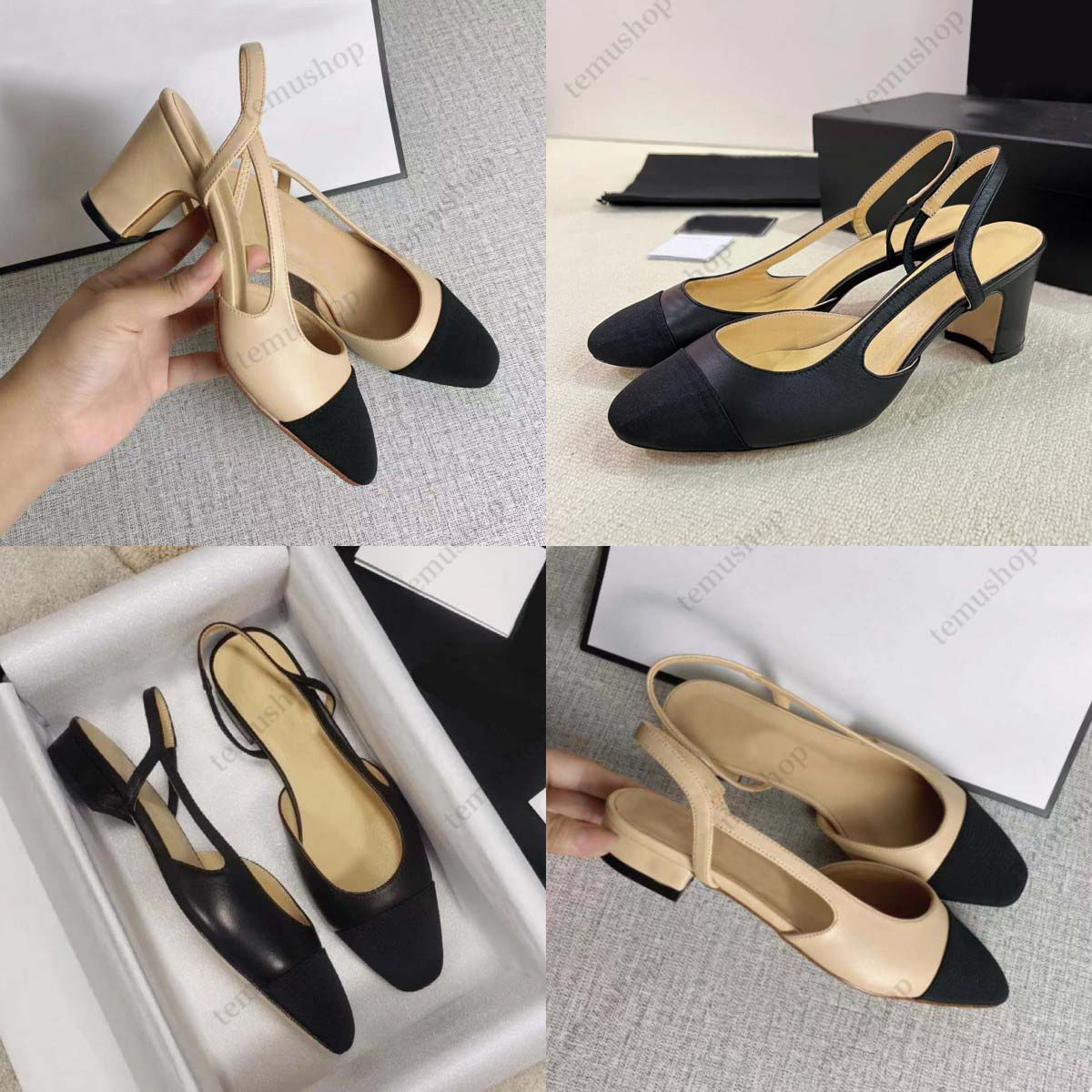 Slingbacks Sandal Designer Dress shoes ballet flats shoes High-heeled shoe women black Flat boat shoe Luxury Lady leather Loafers Genuine
