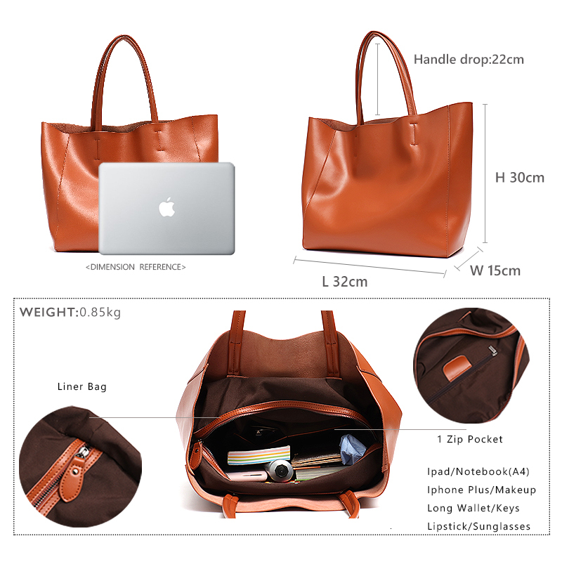 Minimalist 2024 Big Tote Bag Women Fashionable Real Leather Shoulder Handbags Casual Large Capacity Daily Use Working Shopping Travel