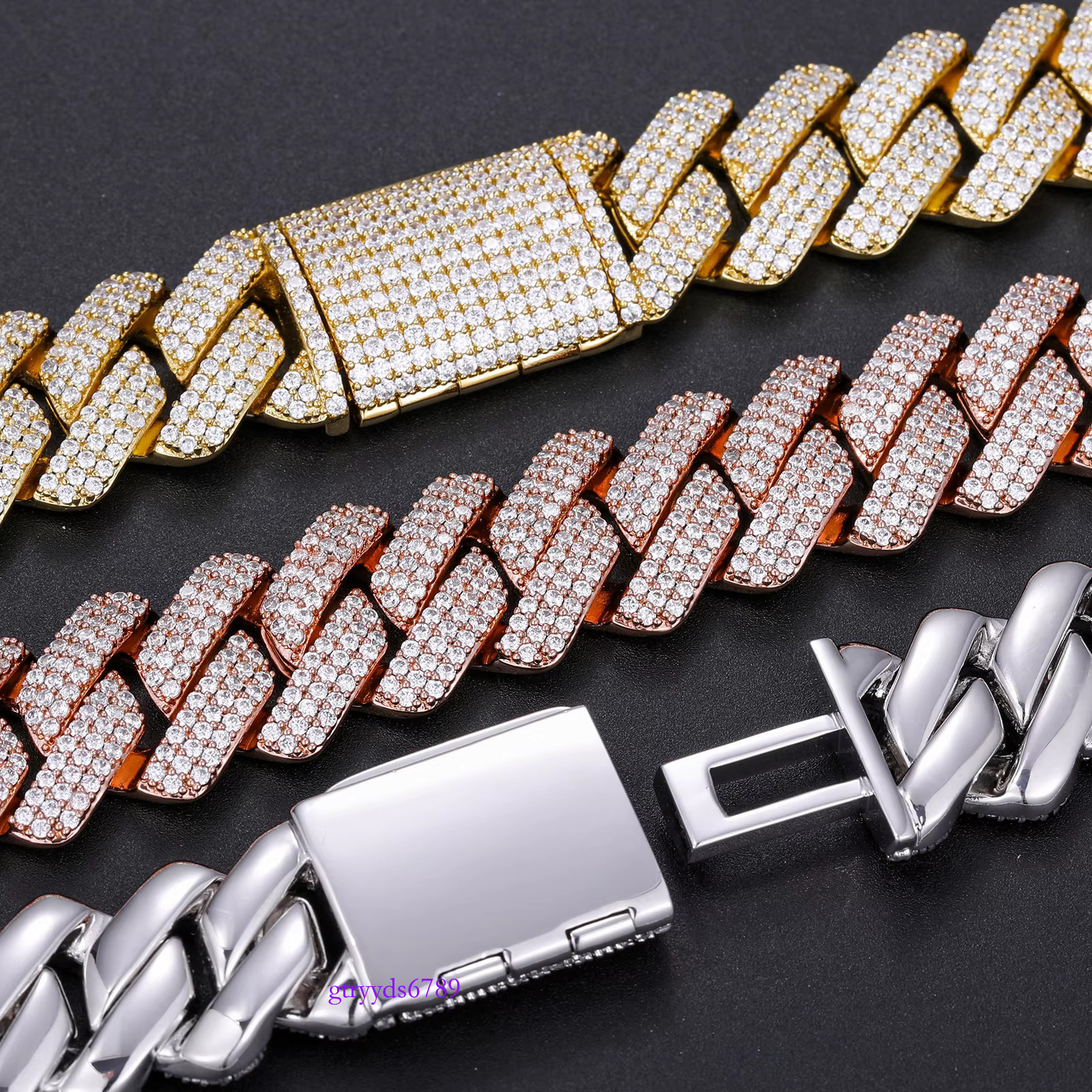 Fashion Mens Hip Hop Jewelry Gift Wholesale 20mm Gold Plated Brass 3 Rows AAAAA CZ Dia Iced Out Cuban k Chain Necklace