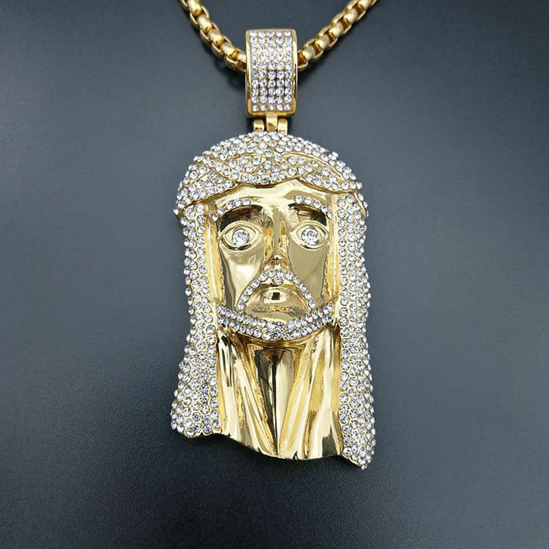 Hip Hop Vintage Large Jesus Men Pendant Necklace Titanium Steel 18K Gold Plated Religious Jewelry
