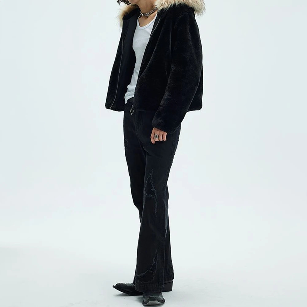 Mens Y2k Jacket Hooded Fur Thick Warm Neutral Coat Autumn Winter Fashion Casual Loose Trend AllMatch Sweater Clothing 241119