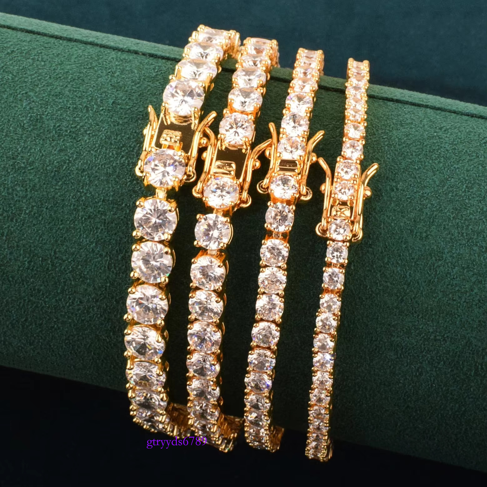 Bracelet S Gold Plated 3mm To 6mm Sparkle VVS Moissanite Tennis Chain