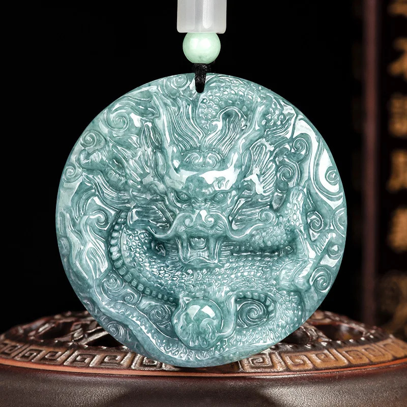 100% A-grade jade pendant blue faucet double-sided carved gemstones ice jade mens and womens fashionable jade necklaces 241119