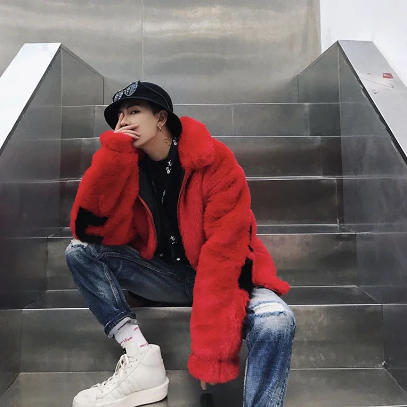 Mens jacket s mink fur winter style mens fur coat loose version fashionable high-end trend coat thick cotton coat 241118