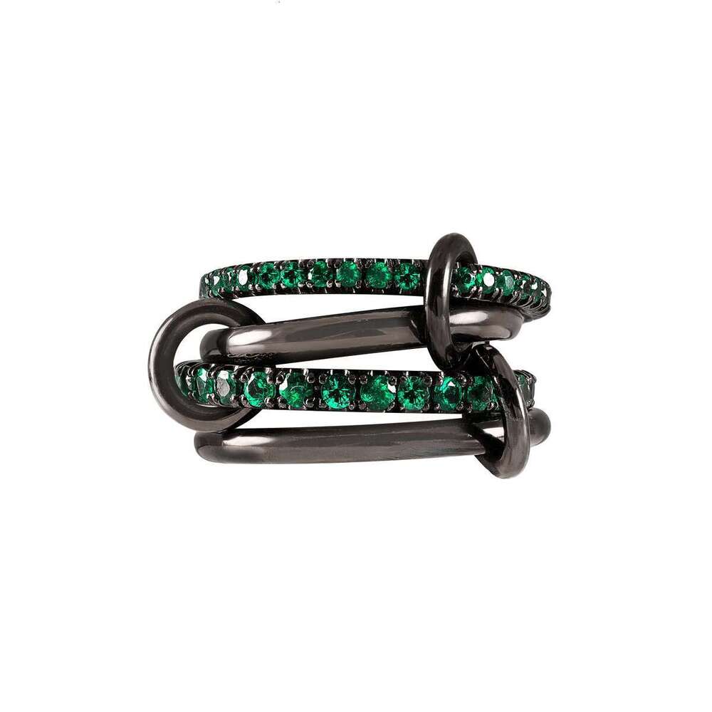 Women ring Polaris Max 4 linked rings Spinelli Kilcol rings brand designer New in fine jewelry black and Emerald