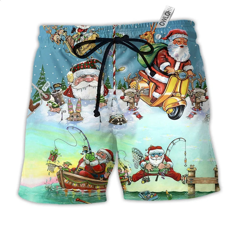 Merry Christmas Santa Claus Men Shorts 3D Print Funny Xmas Unisex Y2k Board Short Pants Summer Hawaii Swimsuit Surf Swim Trunks 241108