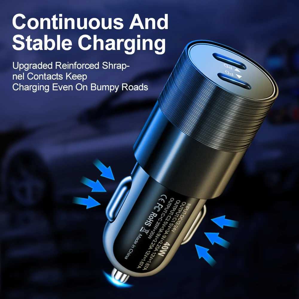 40W Dual PD Type C Car Charger Fast Charging USB C Portable Phone Charger for iPhone 14 Fast Charger 5.0 Car Phone Charger Y241119