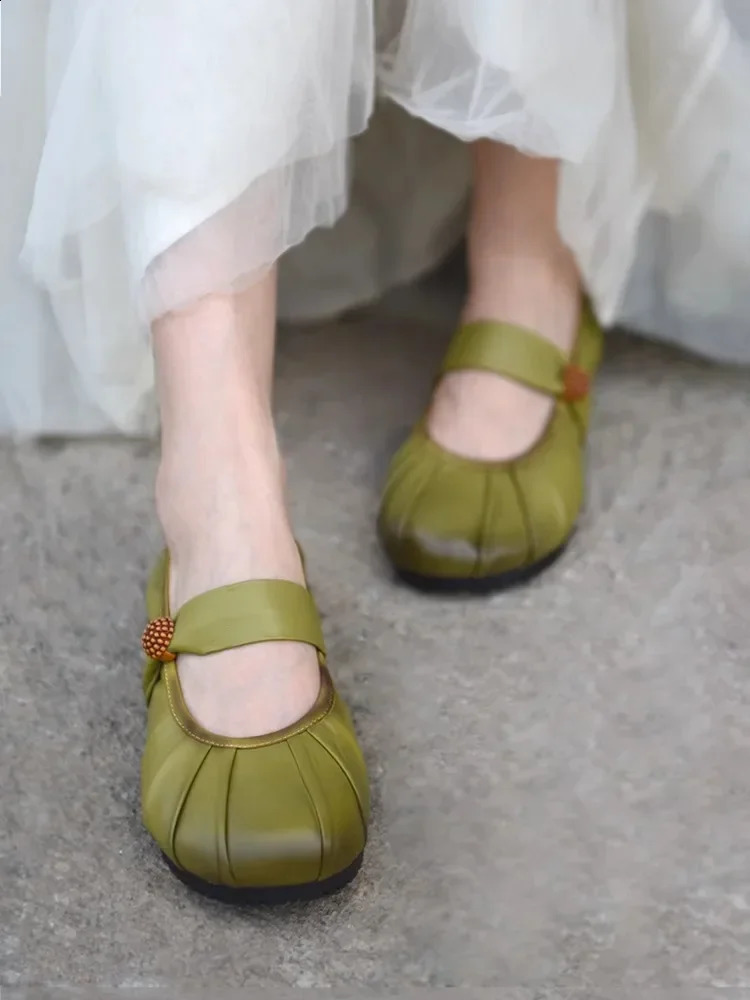 Artmu Original Pleated Mary Jane Shoes For Women Elastic Band Flats Casual Soft Soles Shoes Genuine Leather Shoes 241118
