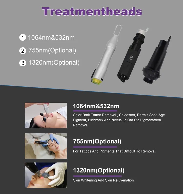 Professional Picosecond Laser Eyebrow Washing 532 755 1320 1064 Picolaser Q Switch Nd Yag Pico Laser Tattoo Removal Eyeliner Removal Machine