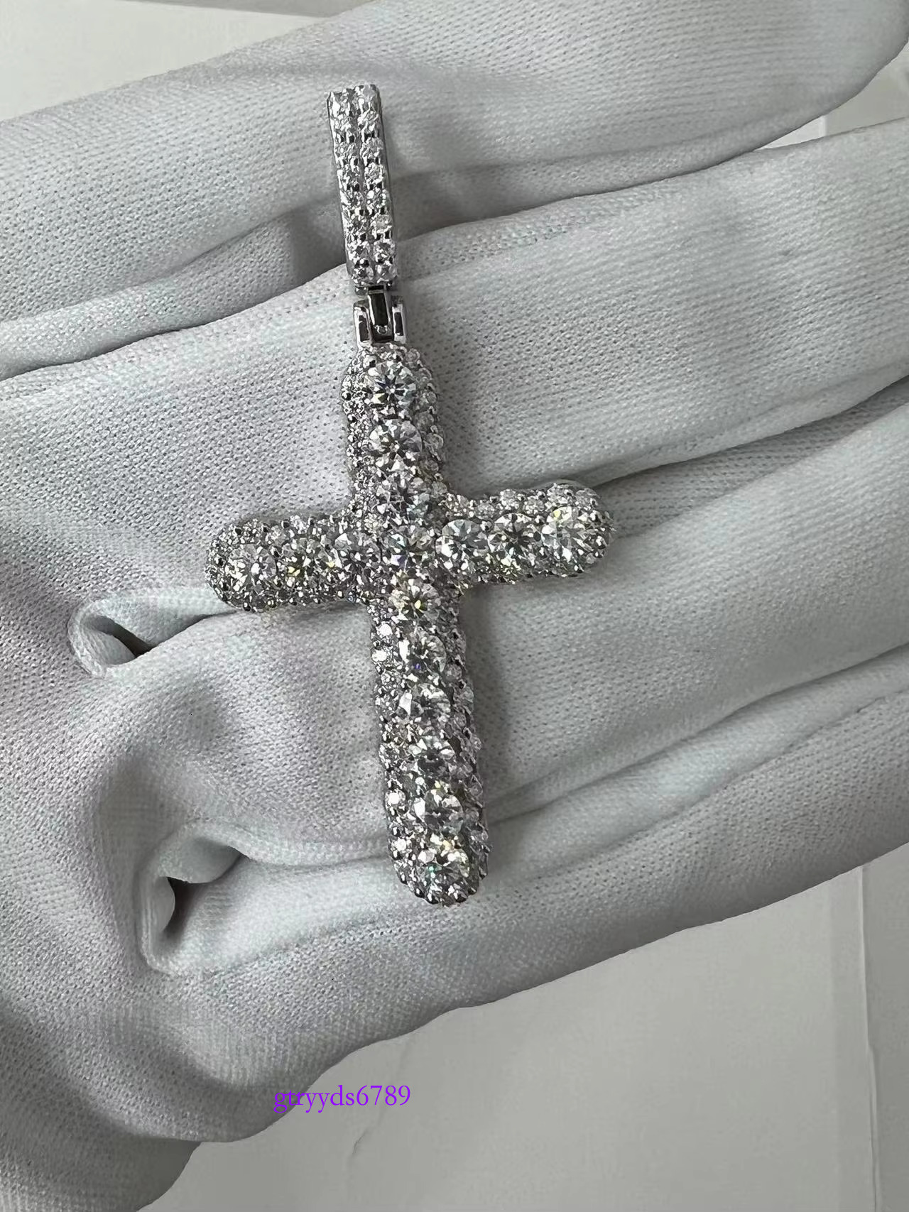 wholesale VVS Moissanite Dia Tennis with cross Necklace sier Plated Jewelry Chain