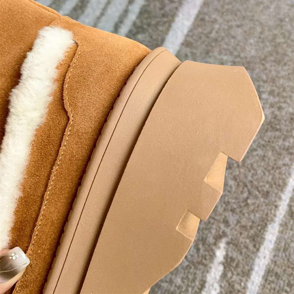 Women's natural suede leather thick sole platform flats winter snow wool inside cold weather warm short ankle boots shoes 2576