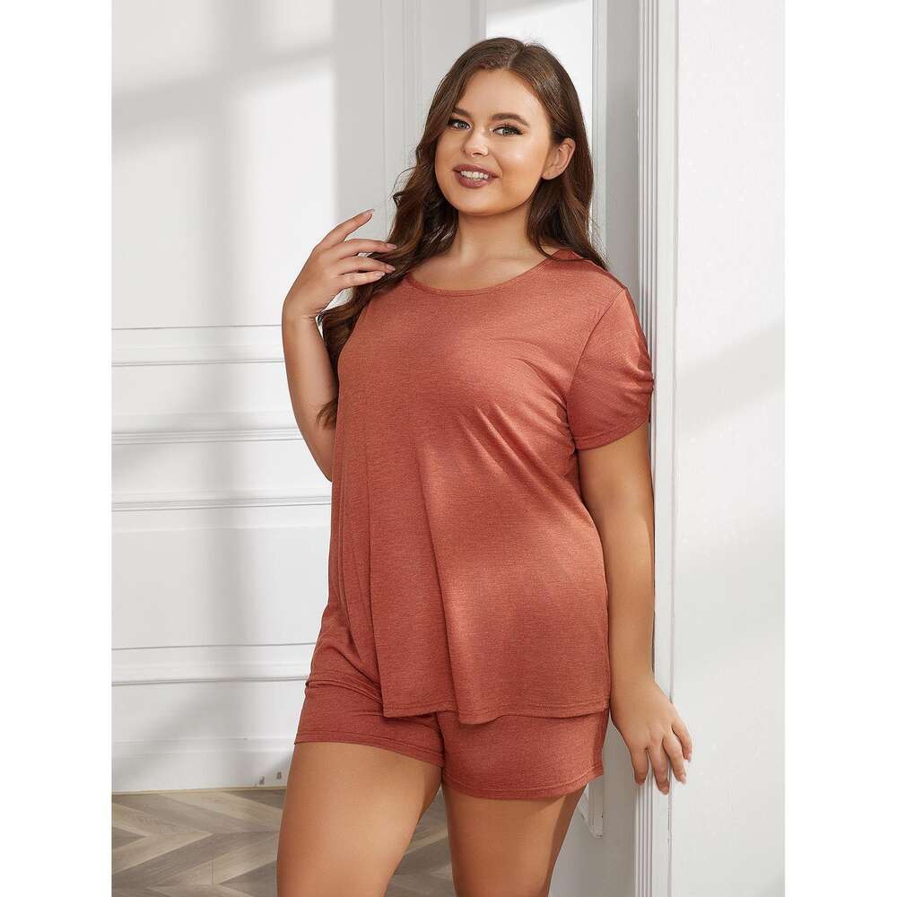 Women's Oversized Pamas, Chubby Mm, Summer 5XL Casual Short Sleeved Shorts, Two-piece Home Outfit F41936