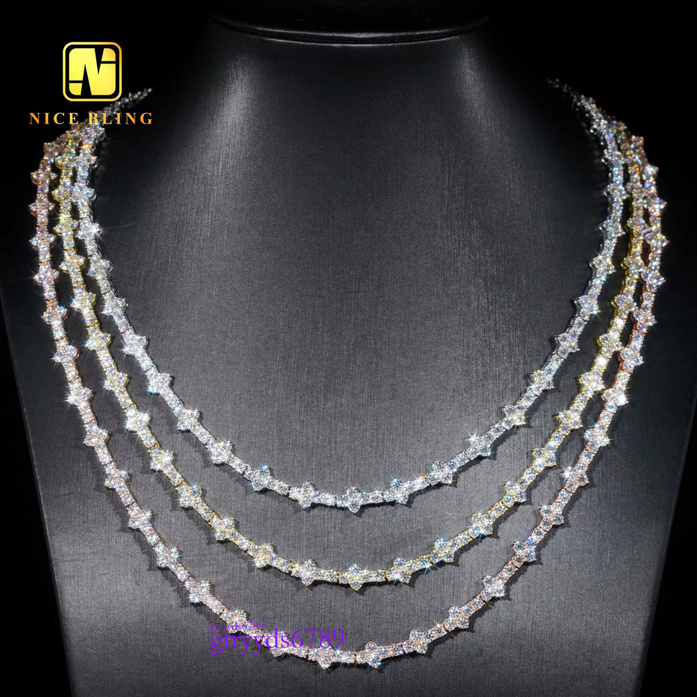 New arrival moissanite chain 4MM cross tennis necklace hiphop fashion dia chains Sterg sier