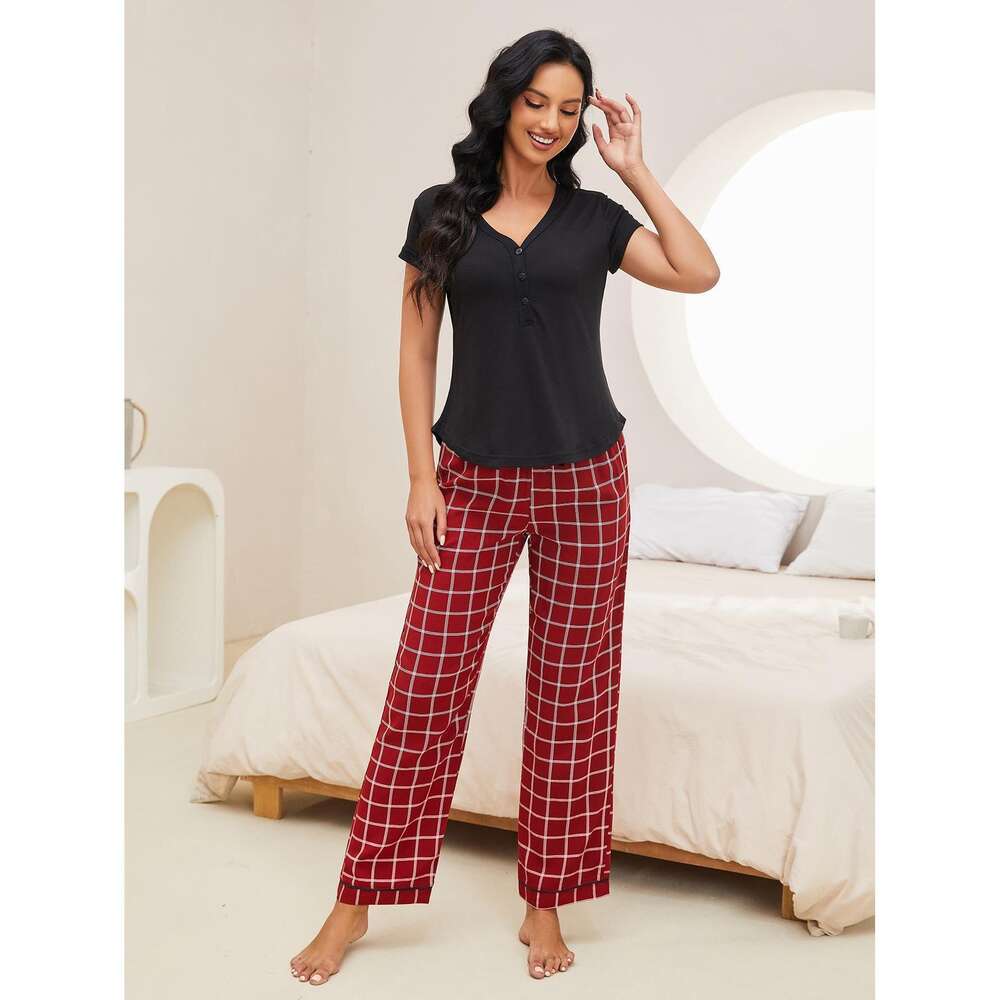 Pama Women's Spring/summer Casual Short Sleeved Long Pants Home Clothing Set F41942
