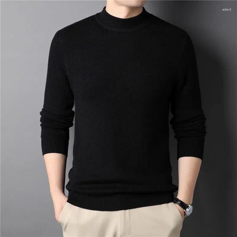 Mens Sweaters 2024 Brand Cashmere Sweater Half Turtleneck Men Knit Pullovers For Male Youth Slim Knitwear Man