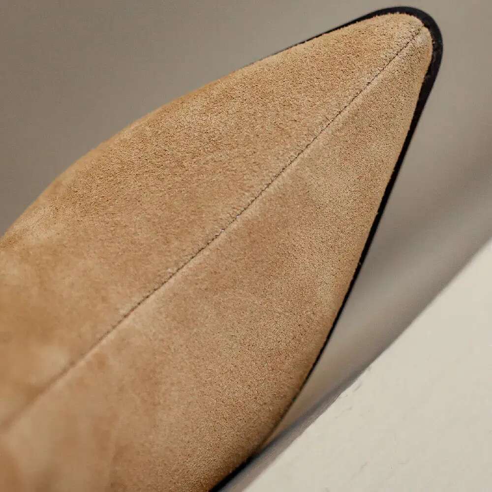 Women's natural suede leather thick heel pointed toe pleated autumn knee high elegant ladies warm long boots shoes 1850