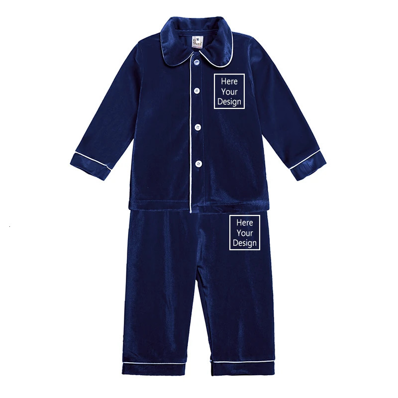 Customize personalized childrens boys and girls velvet Christmas pajamas set DIY add your text image long sleeved toppants childrens pajamas 241118