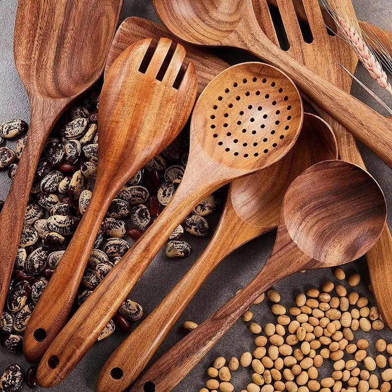 Wooden kitchen utensil set 9 wooden cooking spoons wooden cooking utensils wooden non stick pot spoons 241118