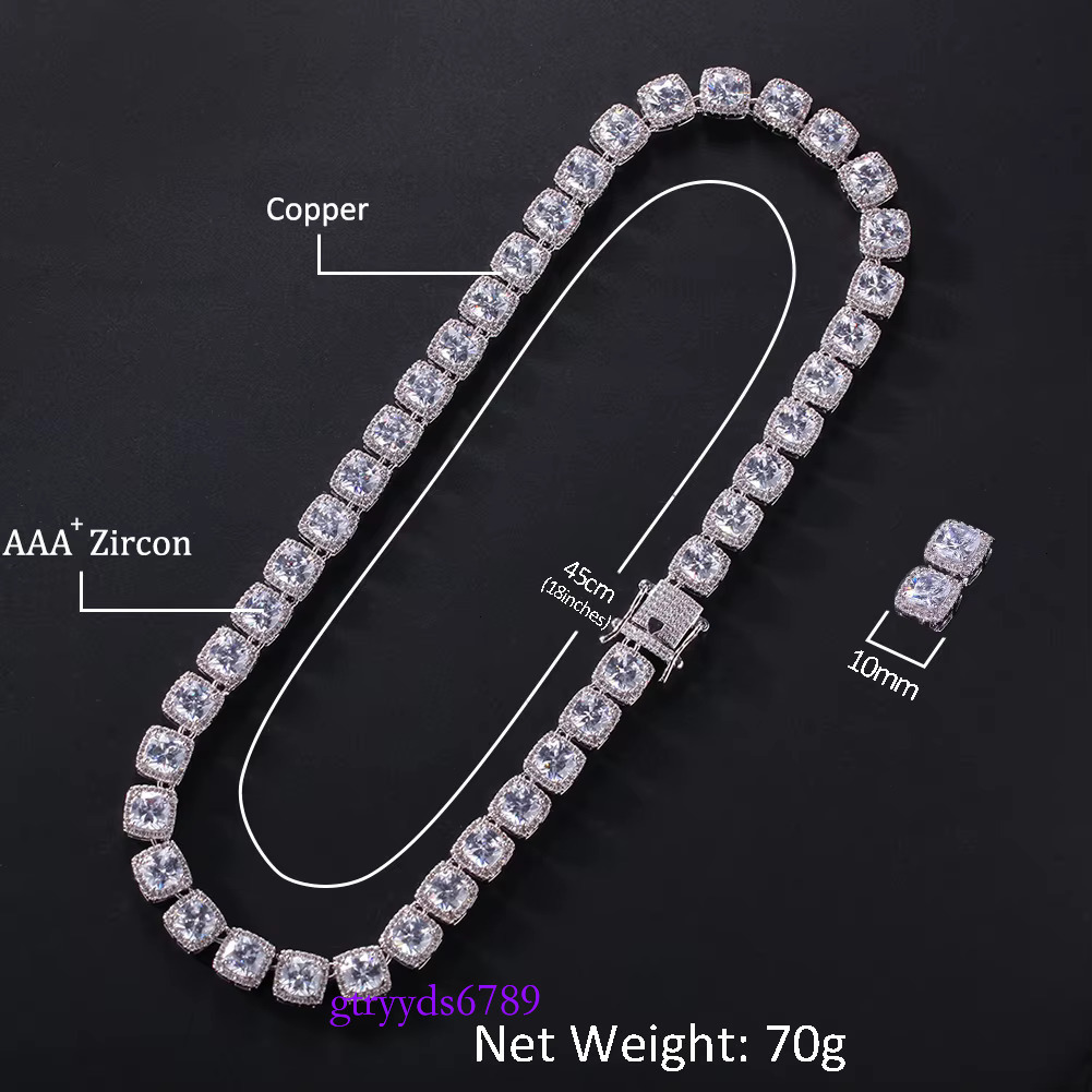 10mm Big Square dia Iced Out Hip Hop Jewelry Exaggerated Bg Tennis Chain HipHop Necklace