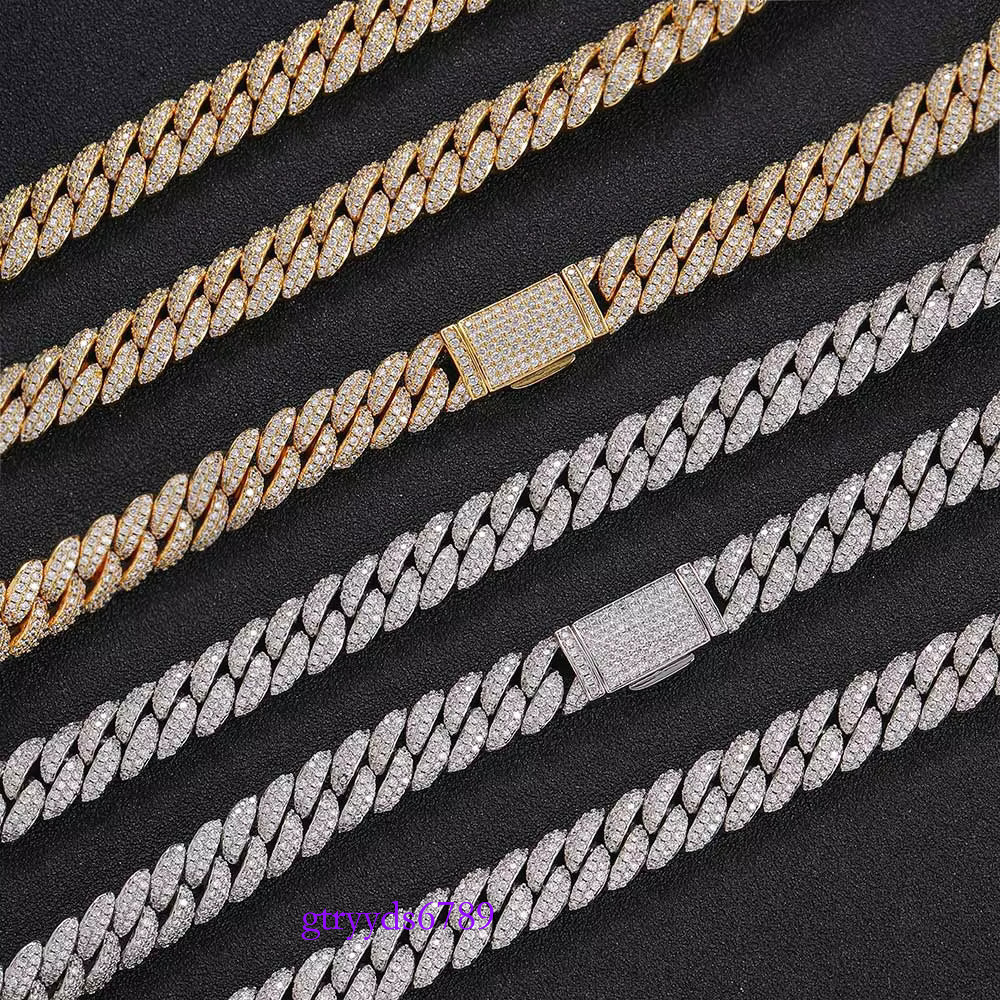 Nuoya 10mm Lab dia cuban k chain Gold Plated Iced Out Miami Cuban Chain Necklace for Men Women