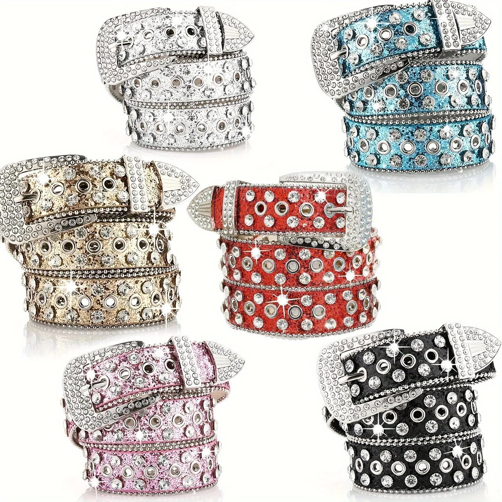 Hip Hop Rhinestone Y2K Belts Trendy Solid Color Sparkling PU Leather Belt Cowboy Cowgirl Jeans Pants Belt For Women Girls 240419