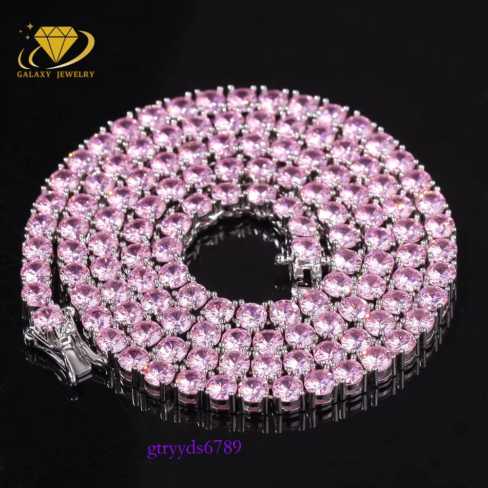 2-6mm Hiphop Sier Pink Bracelet Iced Out GRA Certified Mossanite Jewelry Necklace Rainbow Moissanite Tennis Chain