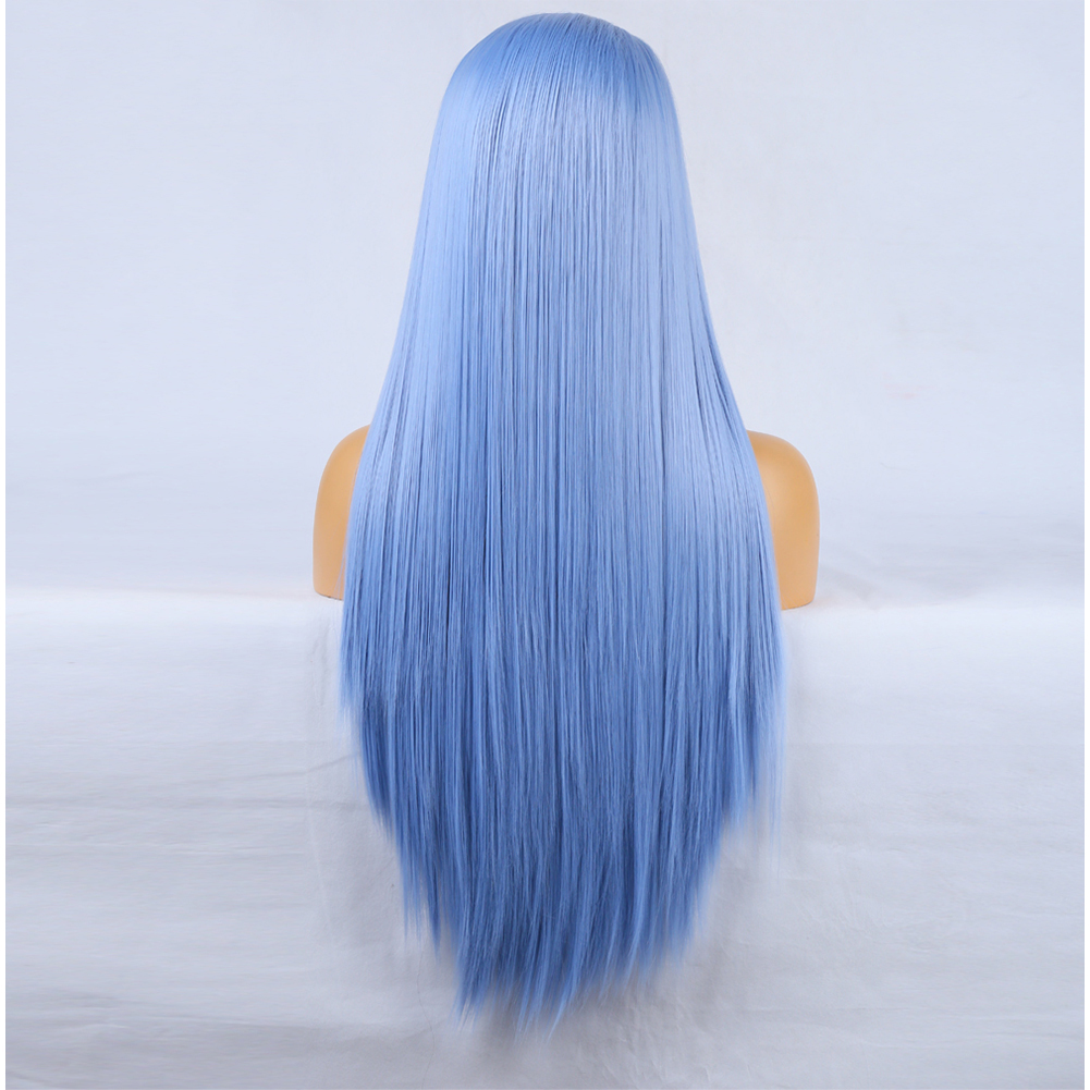 13*2.5 Lace Front Wig Fashion sales before wig blue long curly hair high temperature chemical fiber daily wear wig party black cosplay synthetic