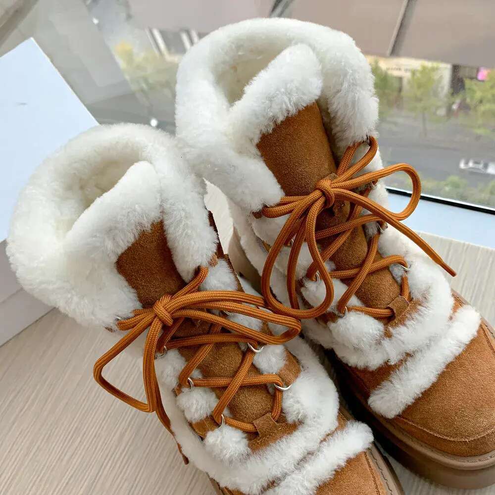 Women's natural suede leather thick sole platform flats winter snow wool inside cold weather warm short ankle boots shoes 2576