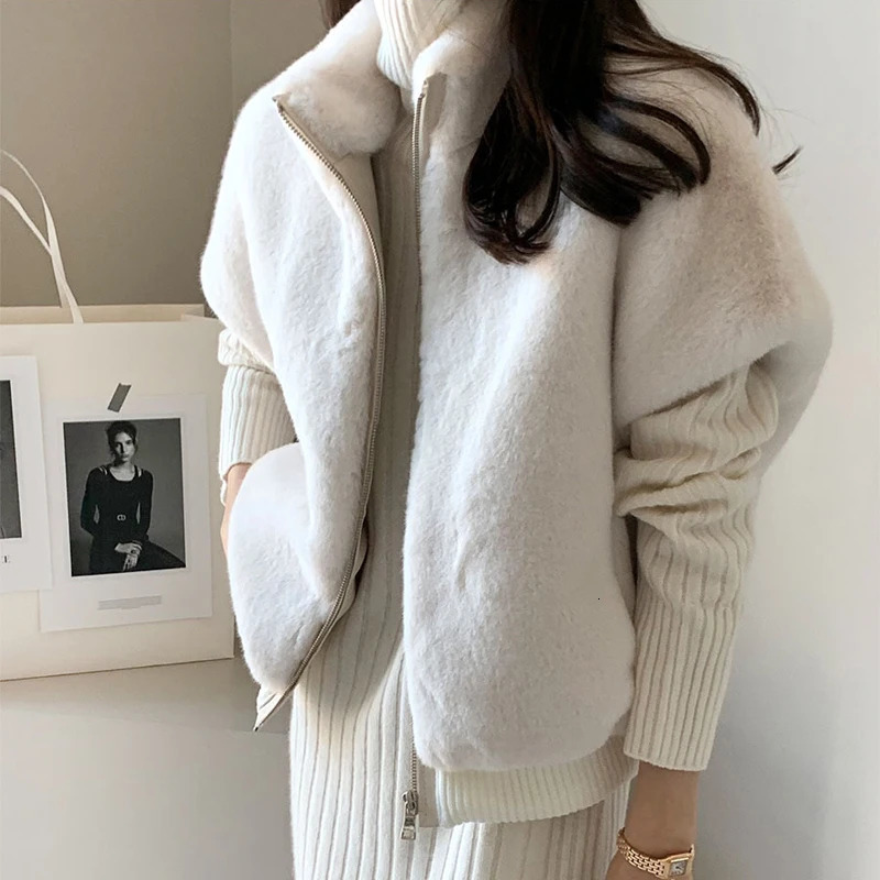 EWQ Korean Chic Sleeveless Zipper Mink Fur Vest Coat Solid All-match Women Winter Keep Warm Waistcoats 2024 Autumn 16O2871 241118
