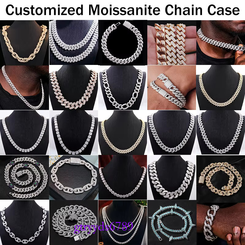 Tennis Bracelet Sterg Sier Iced Out VVS D Color Moissanite Dia Cuban k Chain Setor Men Women Jewelry 2g